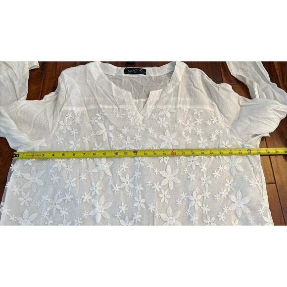 Women’s Blouse Shirt Floral Flowers Lace 5XL White Flowy Boho Gracila - Picture 10 of 16